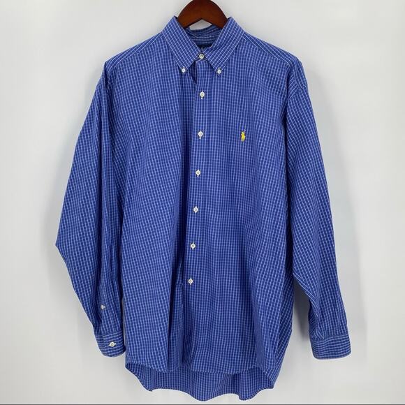 Men’s Ralph Lauren blue white plaid button down shirt size large Blake - Picture 8 of 11